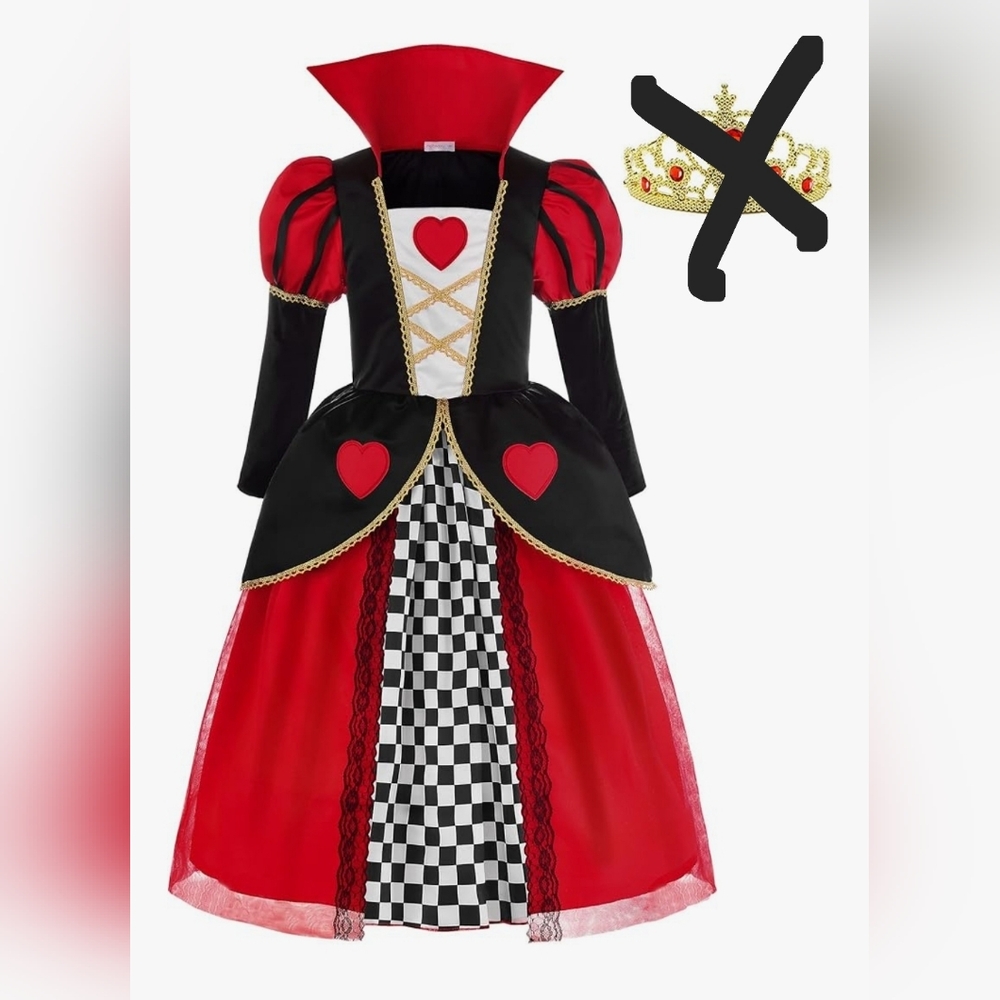 Red Hearts Girls Costume Queen Dress